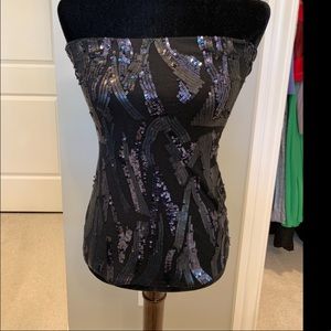 Black Strapless Sequin Top